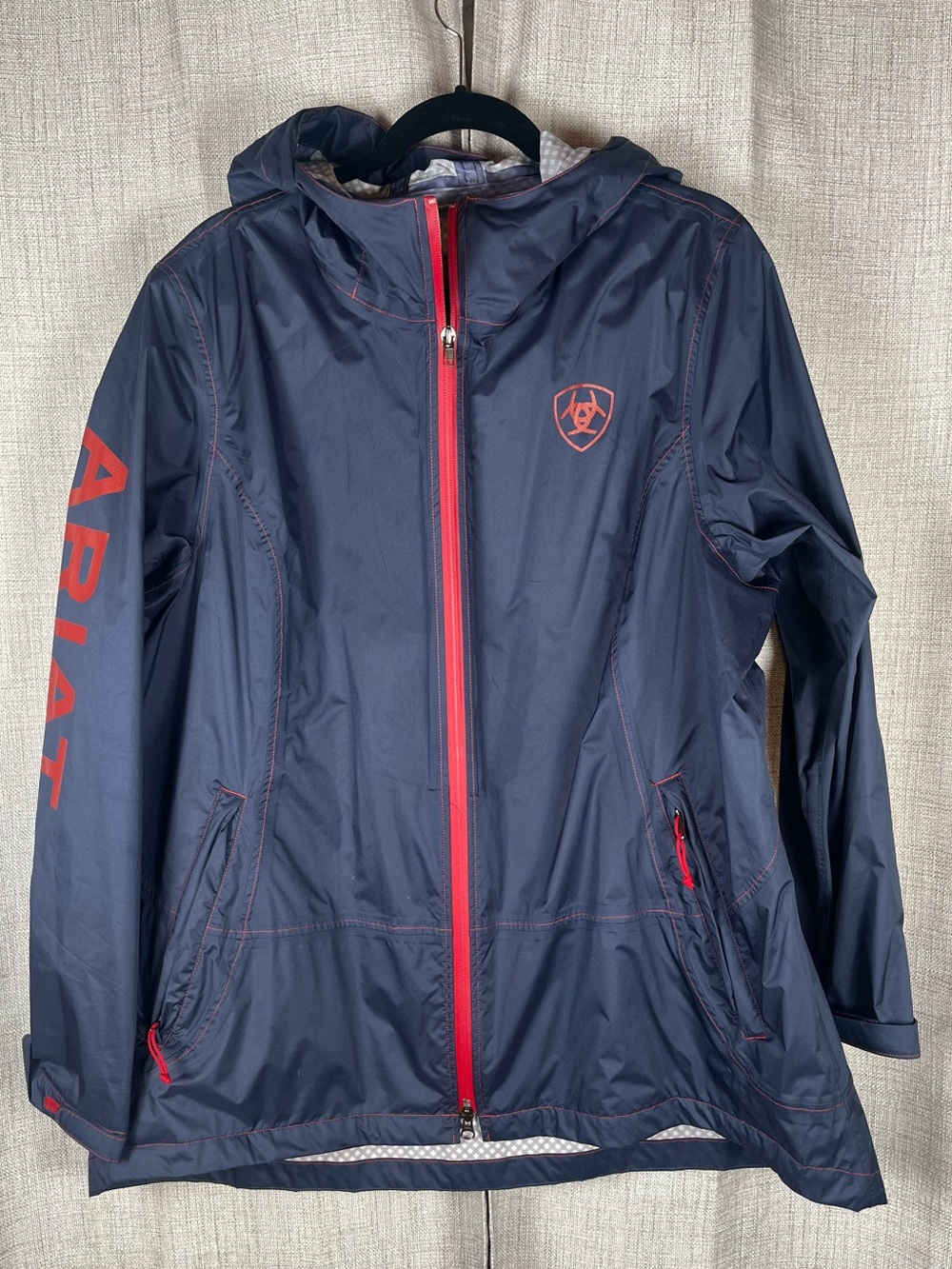 Ariat International Windbreaker Jacket Lightweight Women's Sz XXL Blue Red Logo